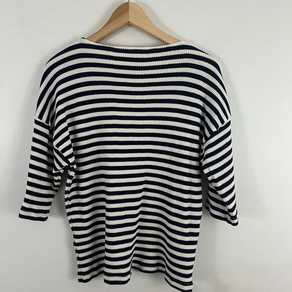 Moshi Moshi Mind Tulip Tee Stripe Shirt Organic Cotton Blue White Women Size S/M - Picture 3 of 11
